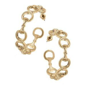 Rhoda Horsebit Hoop Earrings in Worn Gold Canvas Style -